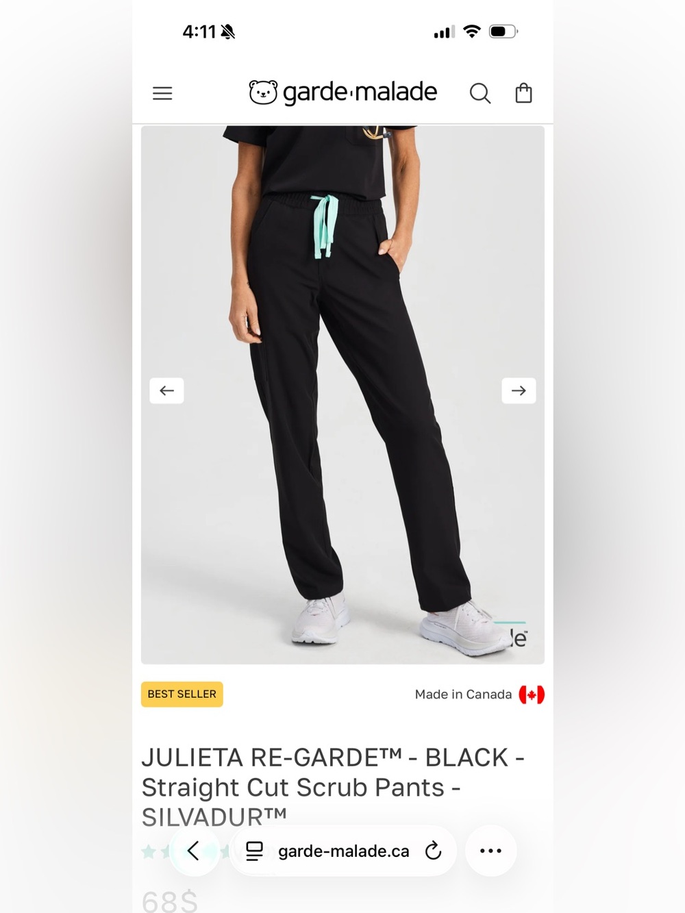 Grade-Malade__Julieta Straight Cut Scrub Pants in Black with Mint Drawstring